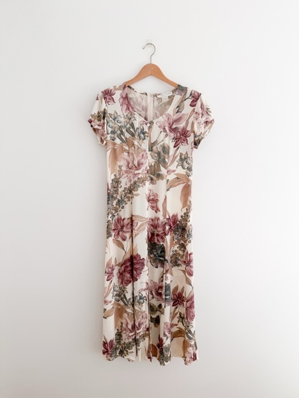 Vintage Floral Rayon Dress Made In USA Soft Grunge 90s Cottagecore Romantic Midi